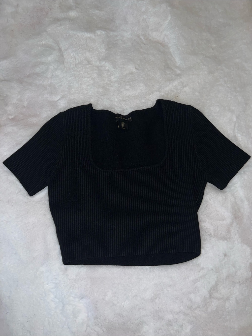 House of Harlow 1960 Black Ribbed Square-Neck Crop Top